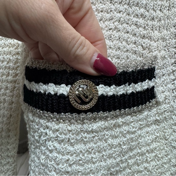 Maje 1 S Cream Tweed Jacket with Black Trim and Gold Buttons Cardigan Blazer - Picture 6 of 8
